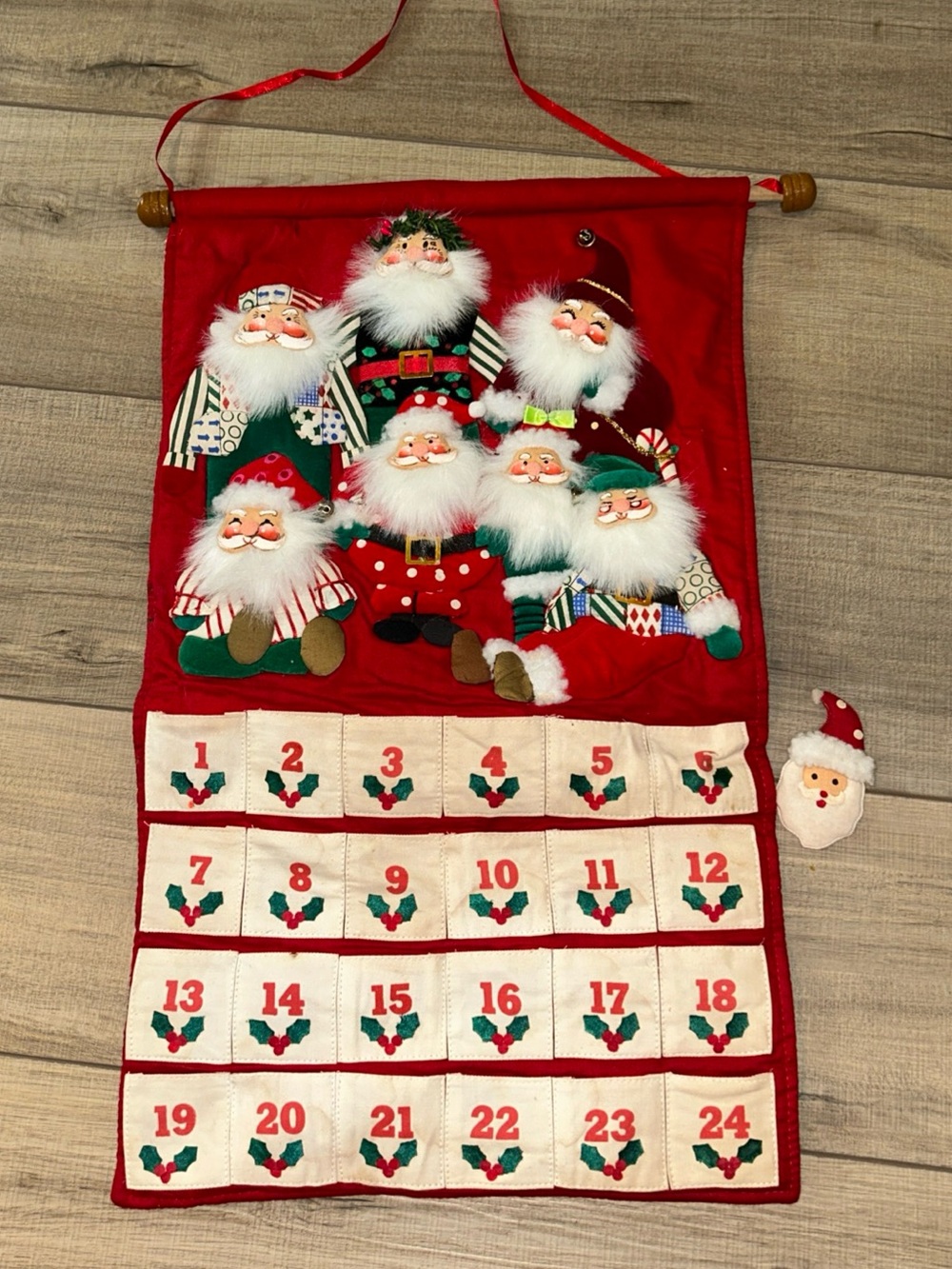Christmas Quilted Advent Pocket Calendar Santa Clause Whimsical Anthropomorphic